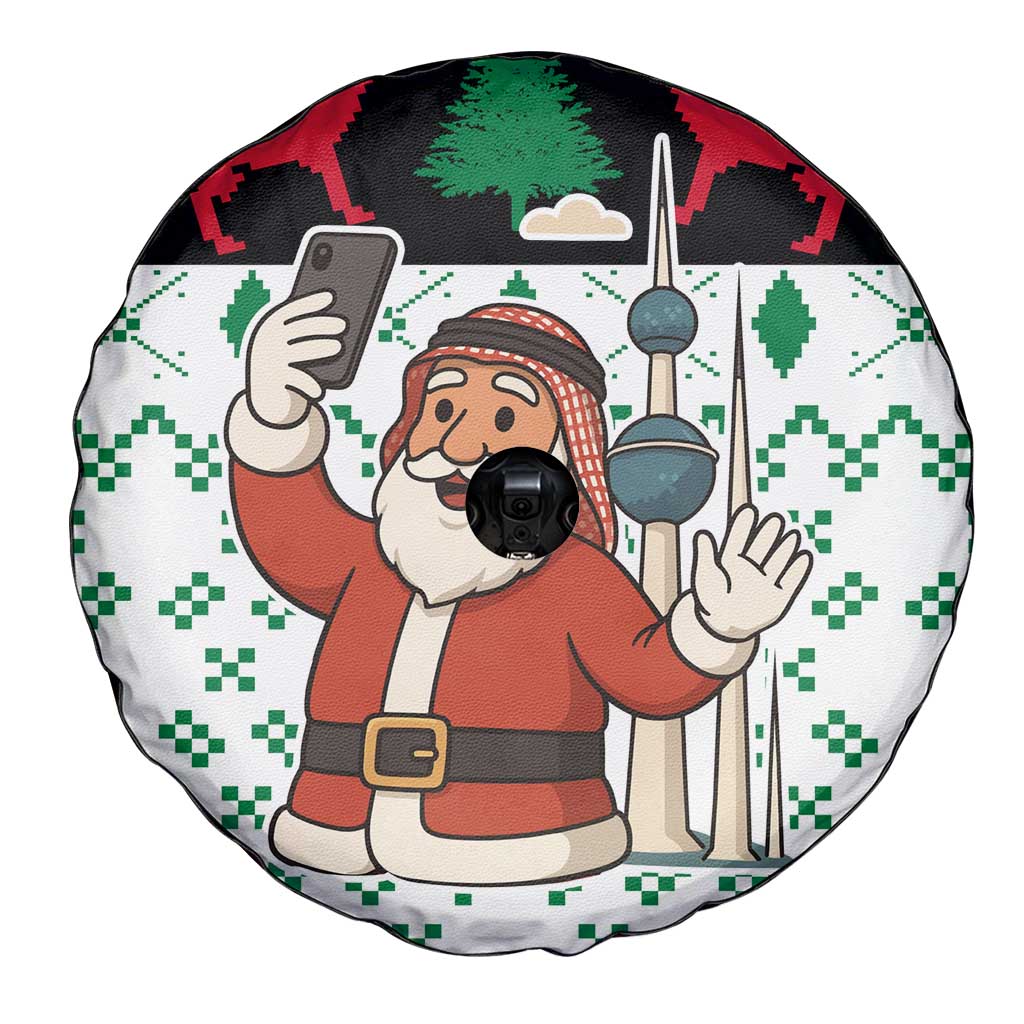 Kuwait Christmas Spare Tire Cover with Santa Taking Selfie Kuwait Towers Reindeer and Snowflake - Wonder Print Shop