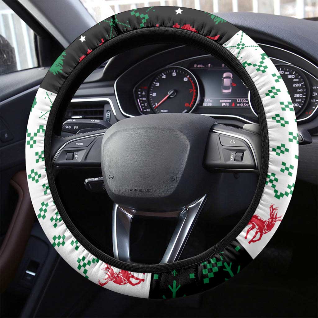 Kuwait Christmas Steering Wheel Cover with Santa Taking Selfie Kuwait Towers Reindeer and Snowflake - Wonder Print Shop