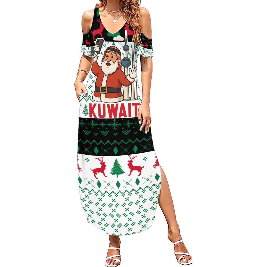 Kuwait Christmas Summer Maxi Dress with Santa Taking Selfie Kuwait Towers Reindeer and Snowflake - Wonder Print Shop