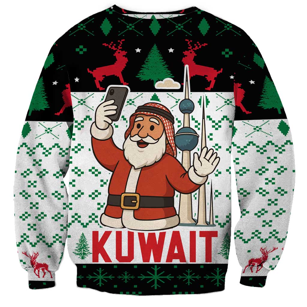 Kuwait Christmas Sweatshirt with Santa Taking Selfie Kuwait Towers Reindeer and Snowflake - Wonder Print Shop