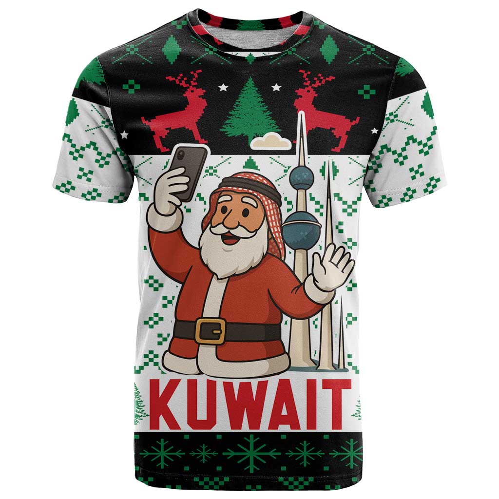 Kuwait Christmas T Shirt with Santa Taking Selfie Kuwait Towers Reindeer and Snowflake - Wonder Print Shop