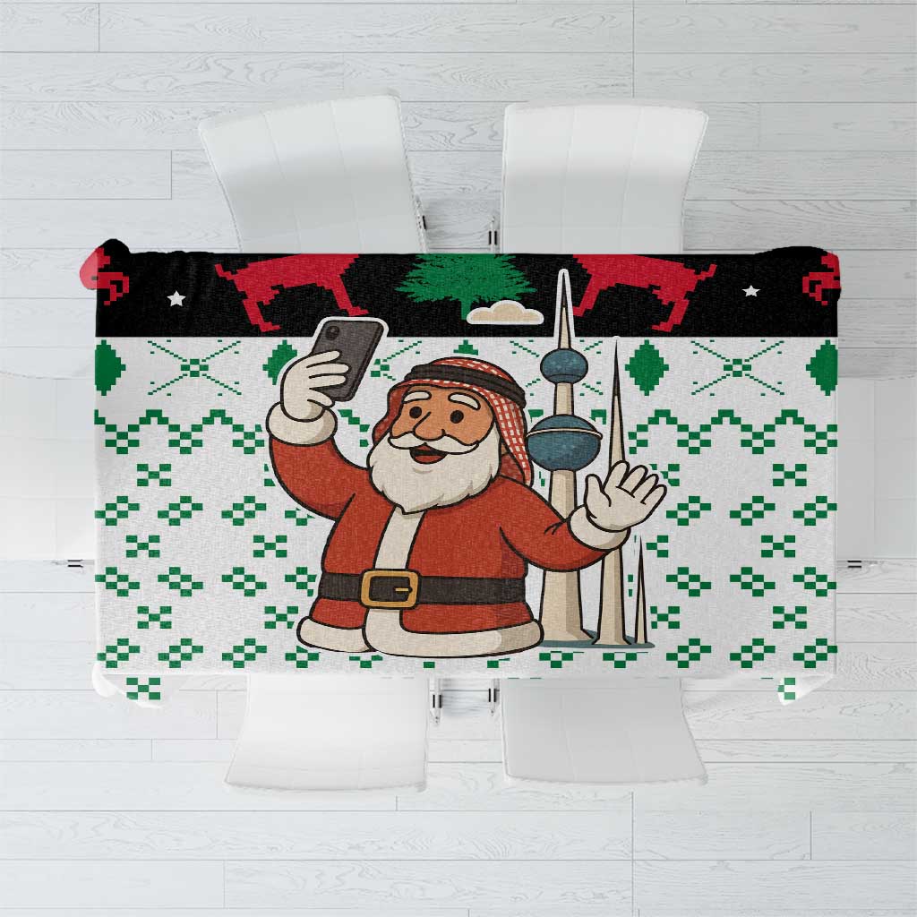 Kuwait Christmas Tablecloth with Santa Taking Selfie Kuwait Towers Reindeer and Snowflake - Wonder Print Shop