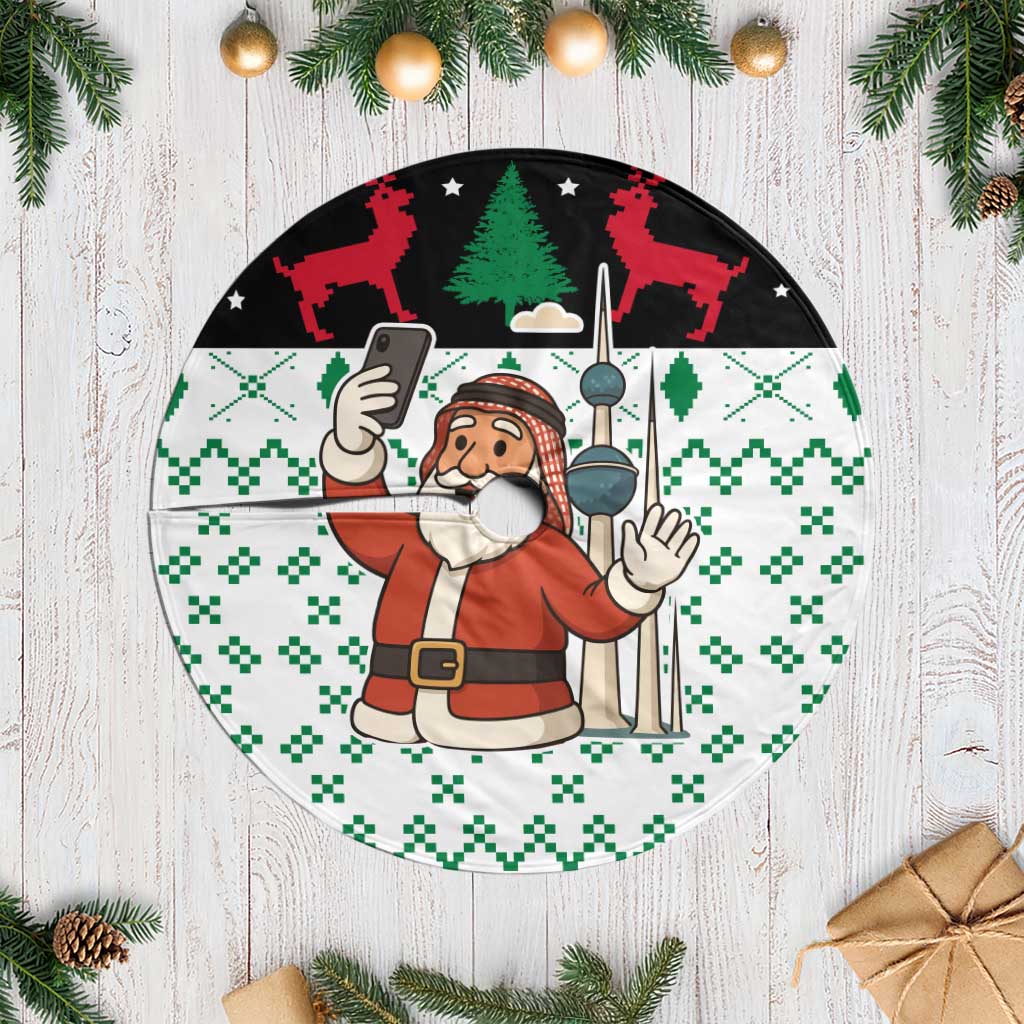 Kuwait Christmas Tree Skirt with Santa Taking Selfie Kuwait Towers Reindeer and Snowflake - Wonder Print Shop