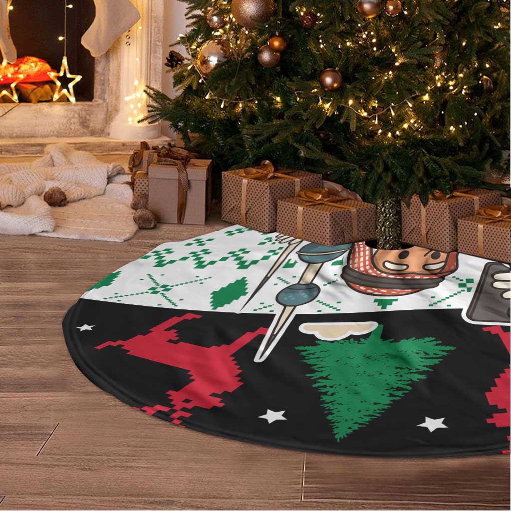 Kuwait Christmas Tree Skirt with Santa Taking Selfie Kuwait Towers Reindeer and Snowflake - Wonder Print Shop