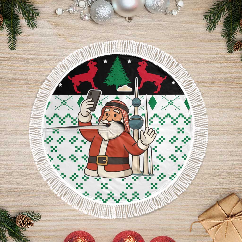 Kuwait Christmas Tree Skirt with Santa Taking Selfie Kuwait Towers Reindeer and Snowflake - Wonder Print Shop