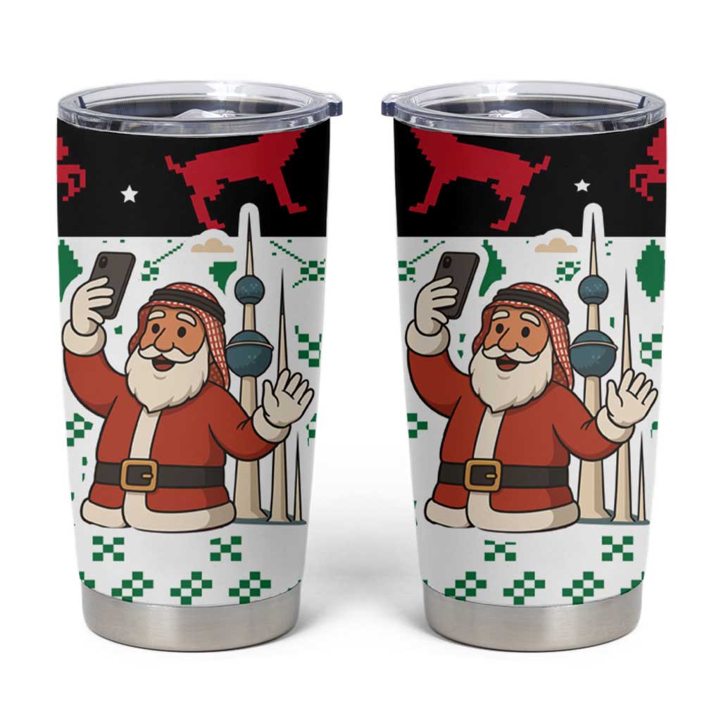 Kuwait Christmas Tumbler Cup with Santa Taking Selfie Kuwait Towers Reindeer and Snowflake - Wonder Print Shop