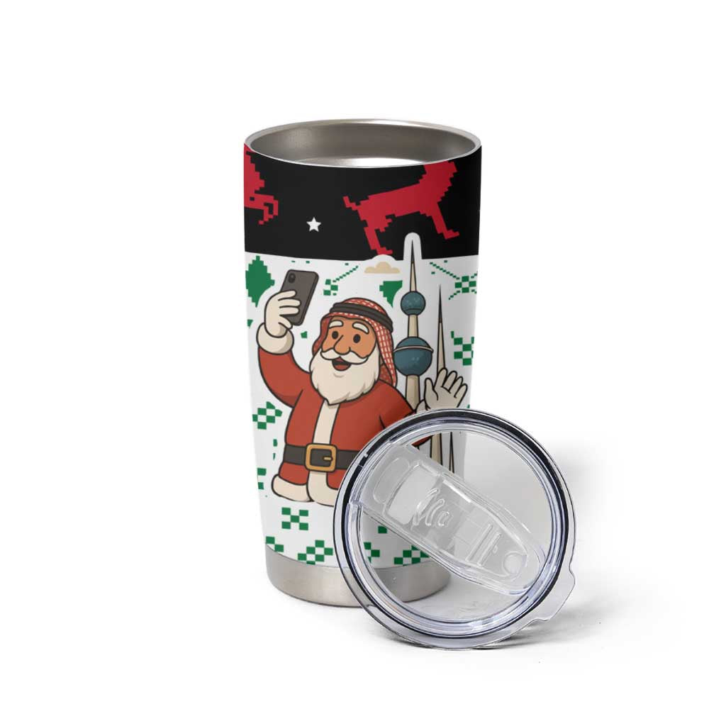 Kuwait Christmas Tumbler Cup with Santa Taking Selfie Kuwait Towers Reindeer and Snowflake - Wonder Print Shop