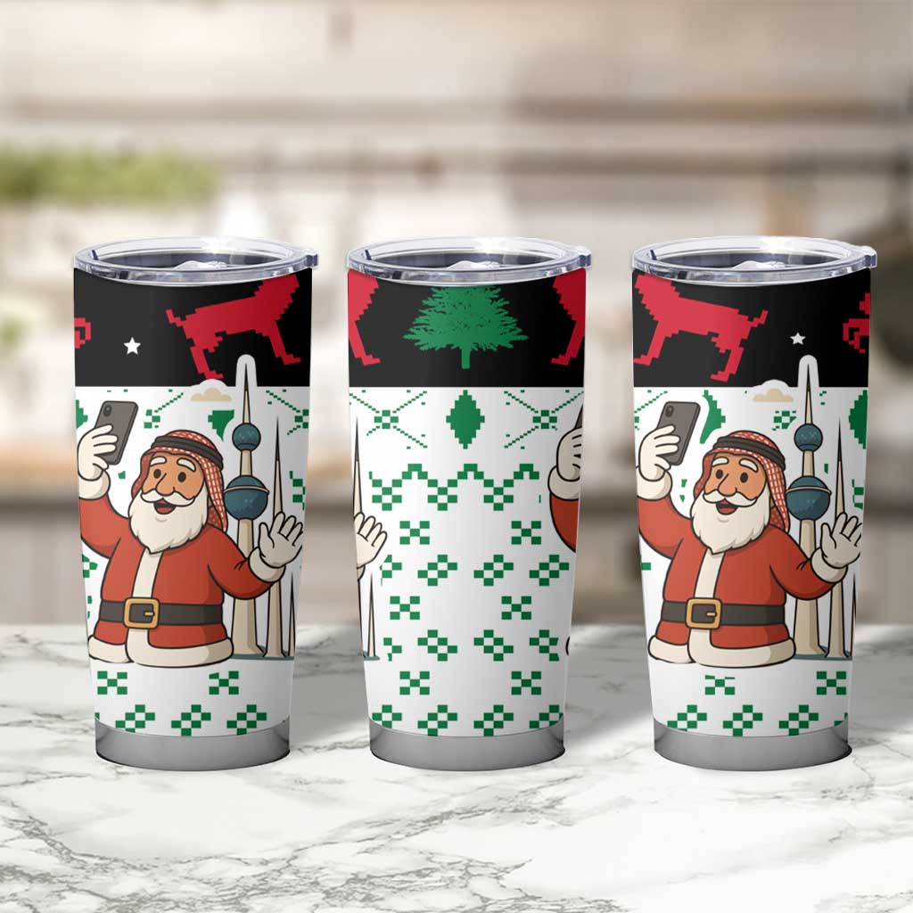 Kuwait Christmas Tumbler Cup with Santa Taking Selfie Kuwait Towers Reindeer and Snowflake - Wonder Print Shop