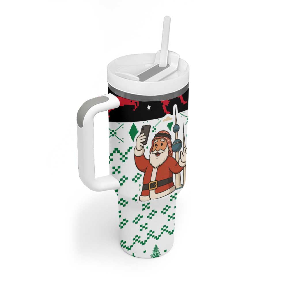 Kuwait Christmas Tumbler With Handle with Santa Taking Selfie Kuwait Towers Reindeer and Snowflake - Wonder Print Shop