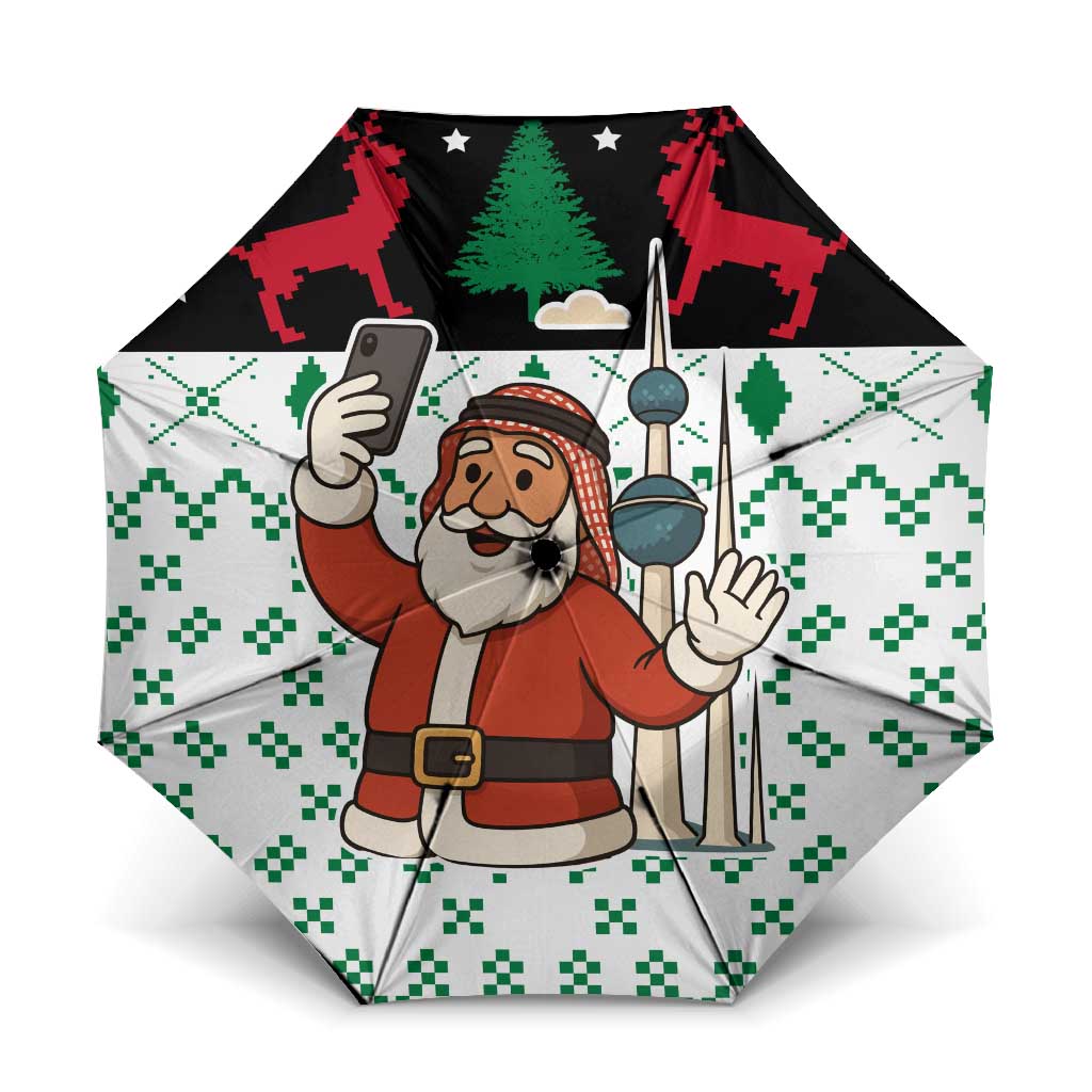Kuwait Christmas Umbrella with Santa Taking Selfie Kuwait Towers Reindeer and Snowflake - Wonder Print Shop