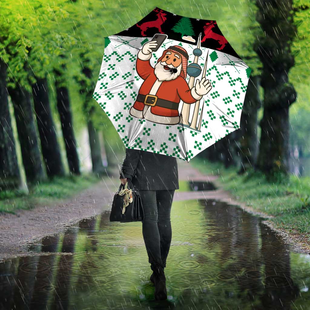 Kuwait Christmas Umbrella with Santa Taking Selfie Kuwait Towers Reindeer and Snowflake - Wonder Print Shop