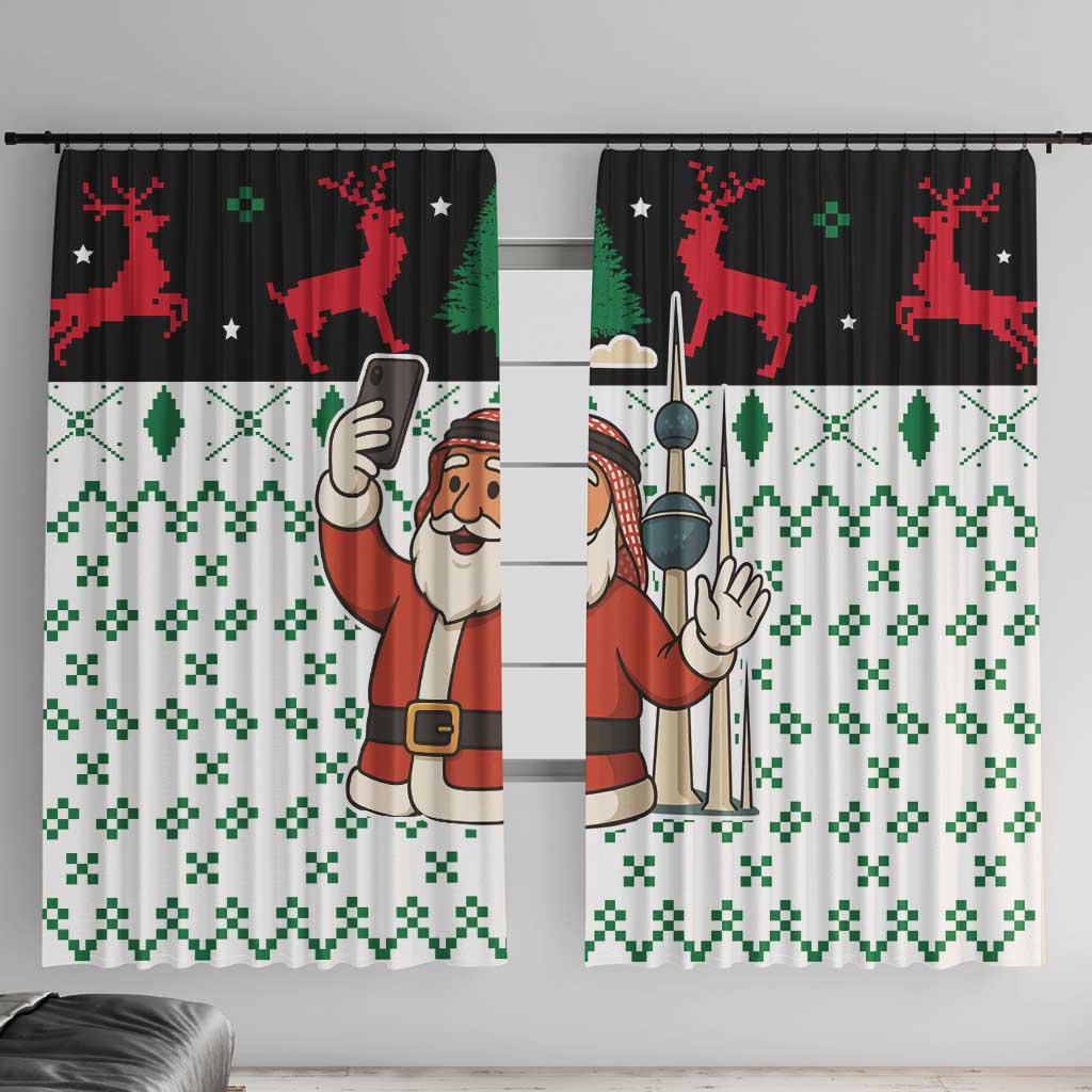 Kuwait Christmas Window Curtain with Santa Taking Selfie Kuwait Towers Reindeer and Snowflake - Wonder Print Shop