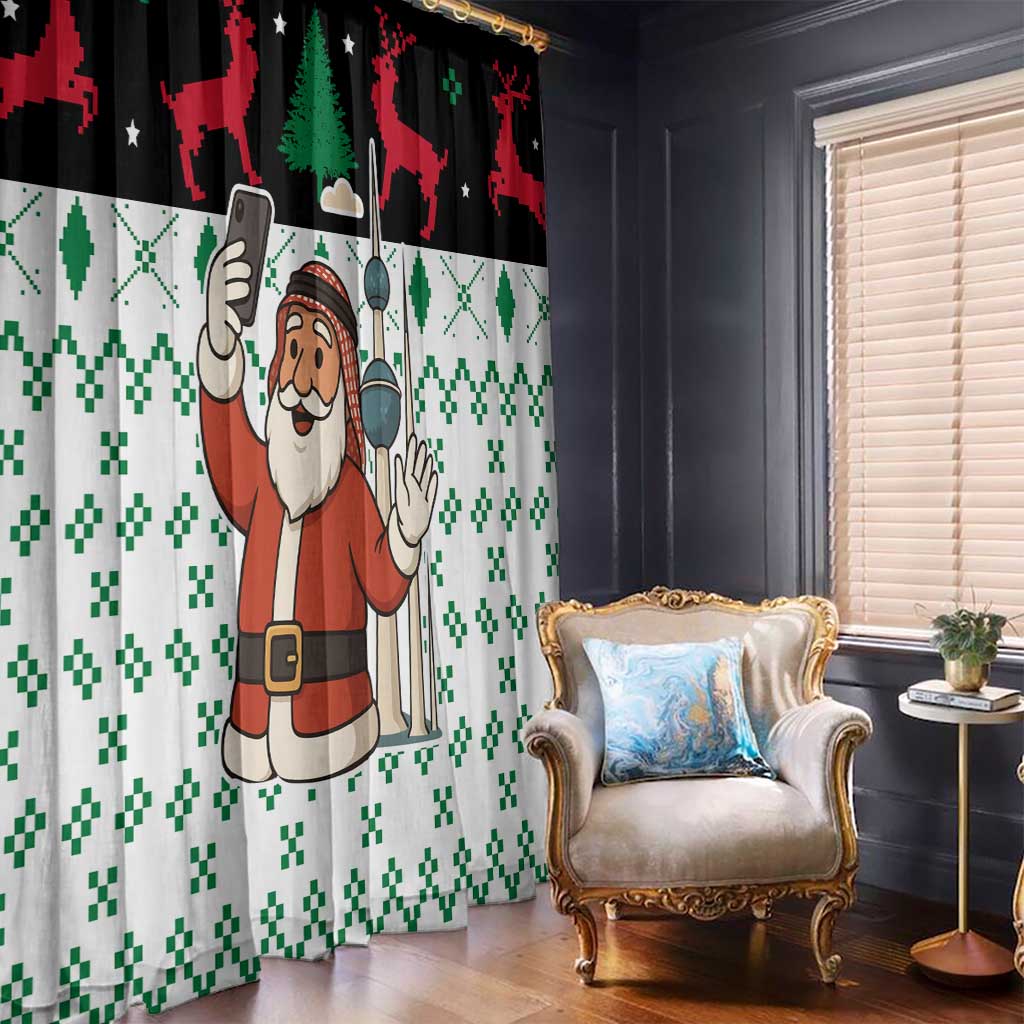 Kuwait Christmas Window Curtain with Santa Taking Selfie Kuwait Towers Reindeer and Snowflake - Wonder Print Shop