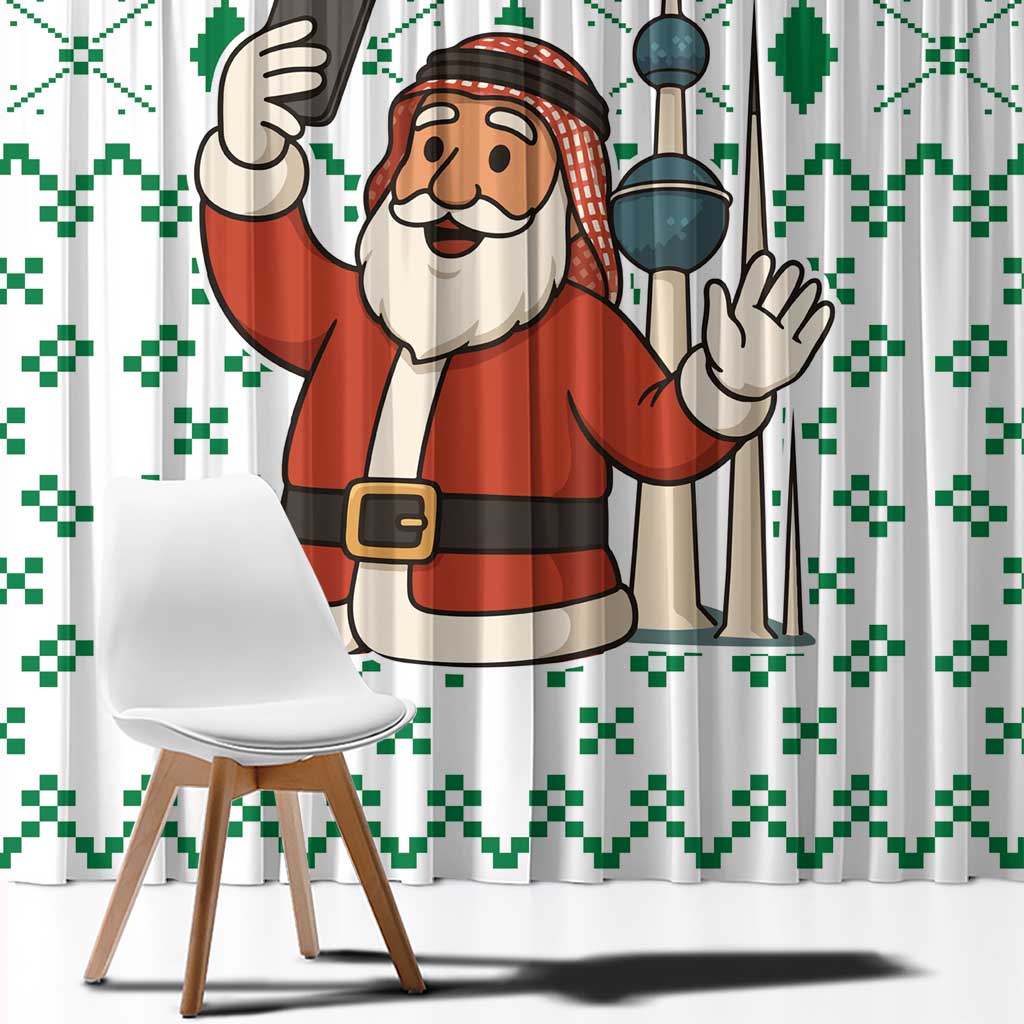 Kuwait Christmas Window Curtain with Santa Taking Selfie Kuwait Towers Reindeer and Snowflake - Wonder Print Shop