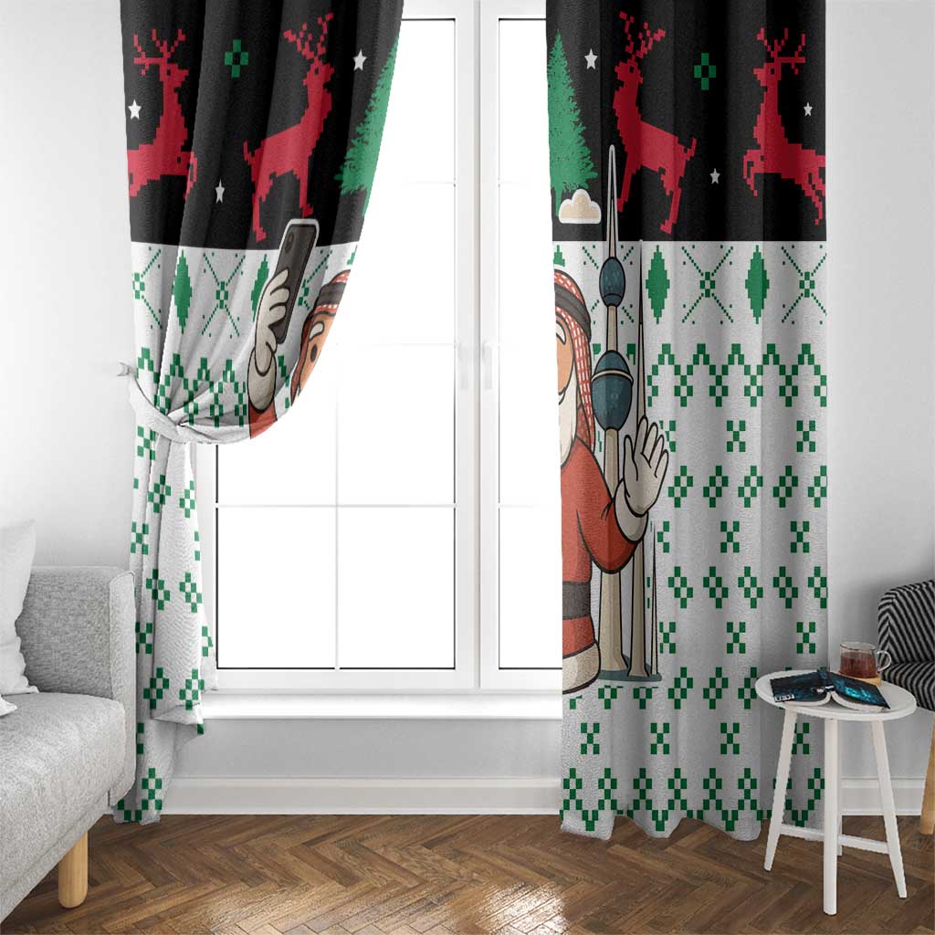 Kuwait Christmas Window Curtain with Santa Taking Selfie Kuwait Towers Reindeer and Snowflake - Wonder Print Shop