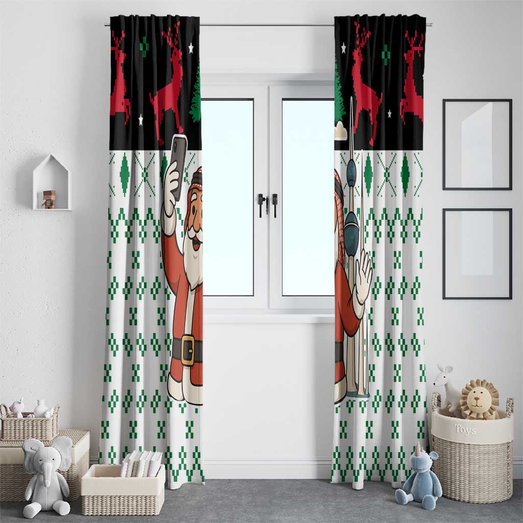 Kuwait Christmas Window Curtain with Santa Taking Selfie Kuwait Towers Reindeer and Snowflake - Wonder Print Shop
