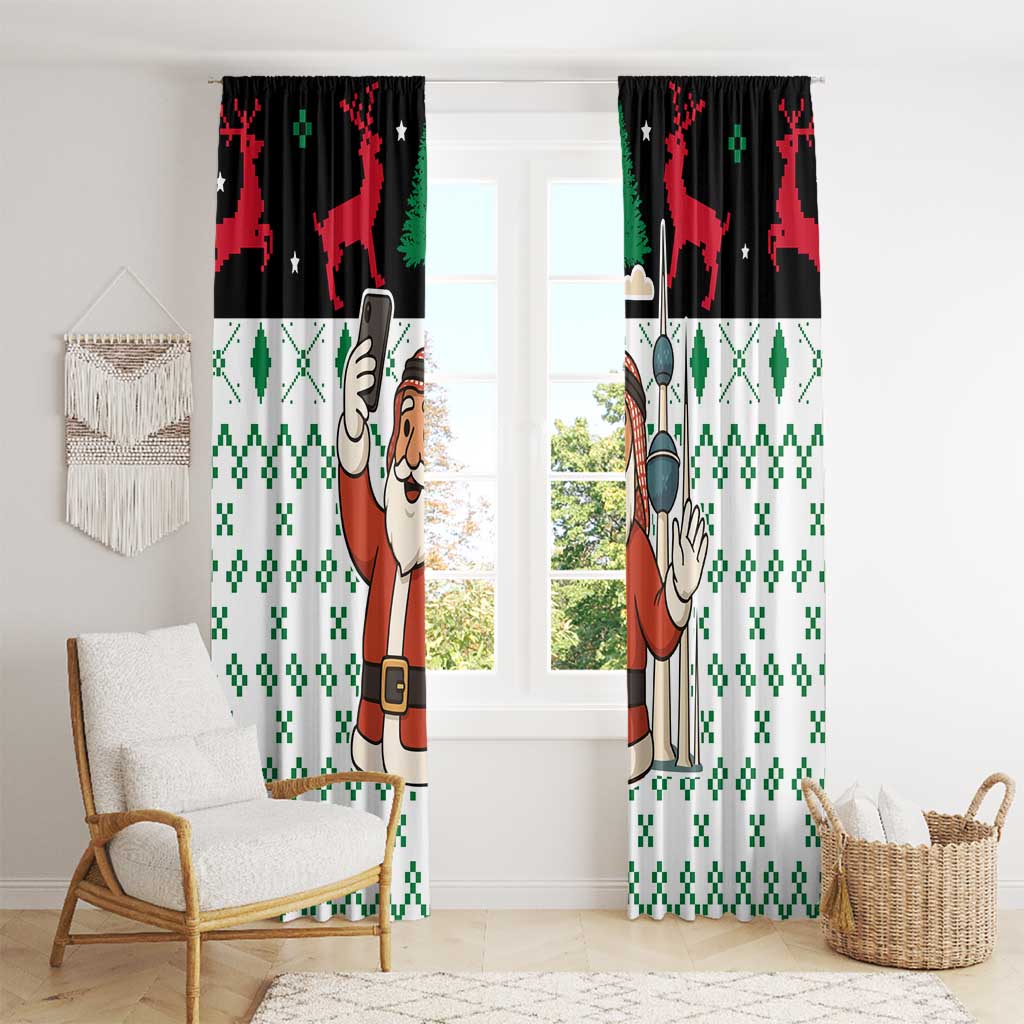 Kuwait Christmas Window Curtain with Santa Taking Selfie Kuwait Towers Reindeer and Snowflake - Wonder Print Shop