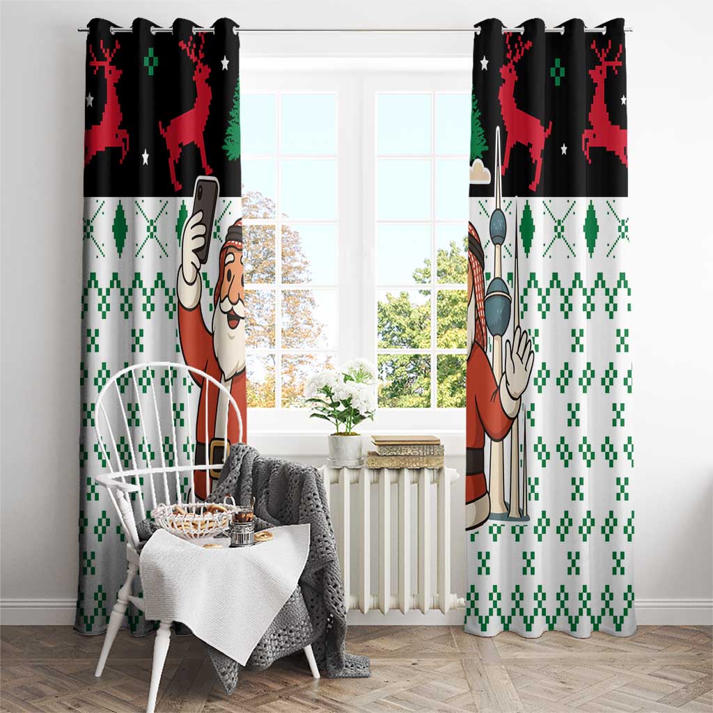 Kuwait Christmas Window Curtain with Santa Taking Selfie Kuwait Towers Reindeer and Snowflake - Wonder Print Shop