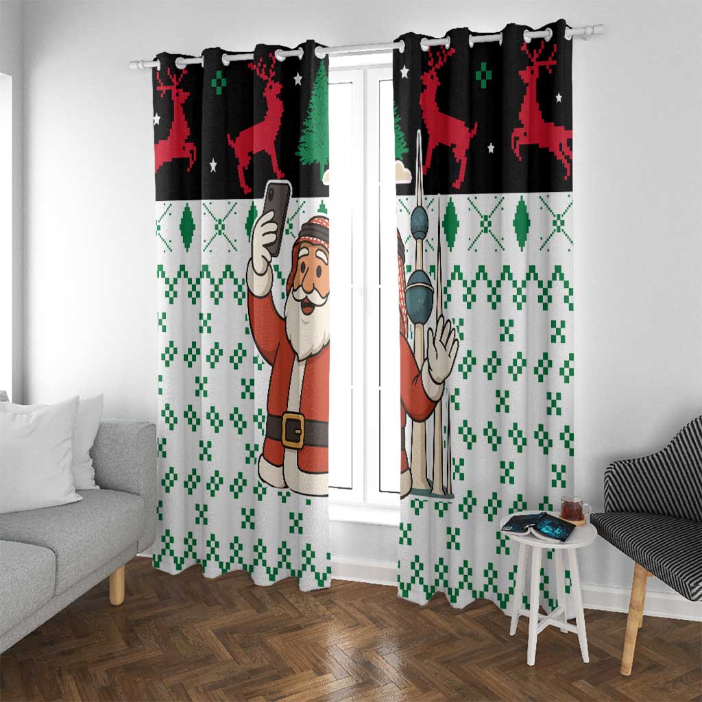 Kuwait Christmas Window Curtain with Santa Taking Selfie Kuwait Towers Reindeer and Snowflake - Wonder Print Shop