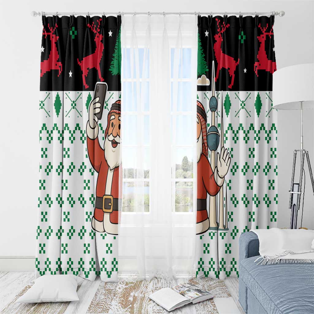 Kuwait Christmas Window Curtain with Santa Taking Selfie Kuwait Towers Reindeer and Snowflake - Wonder Print Shop