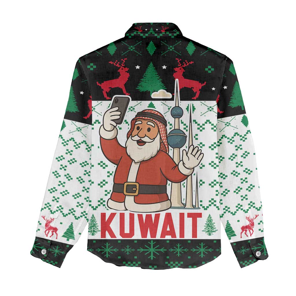 Kuwait Christmas Women Casual Shirt with Santa Taking Selfie Kuwait Towers Reindeer and Snowflake - Wonder Print Shop
