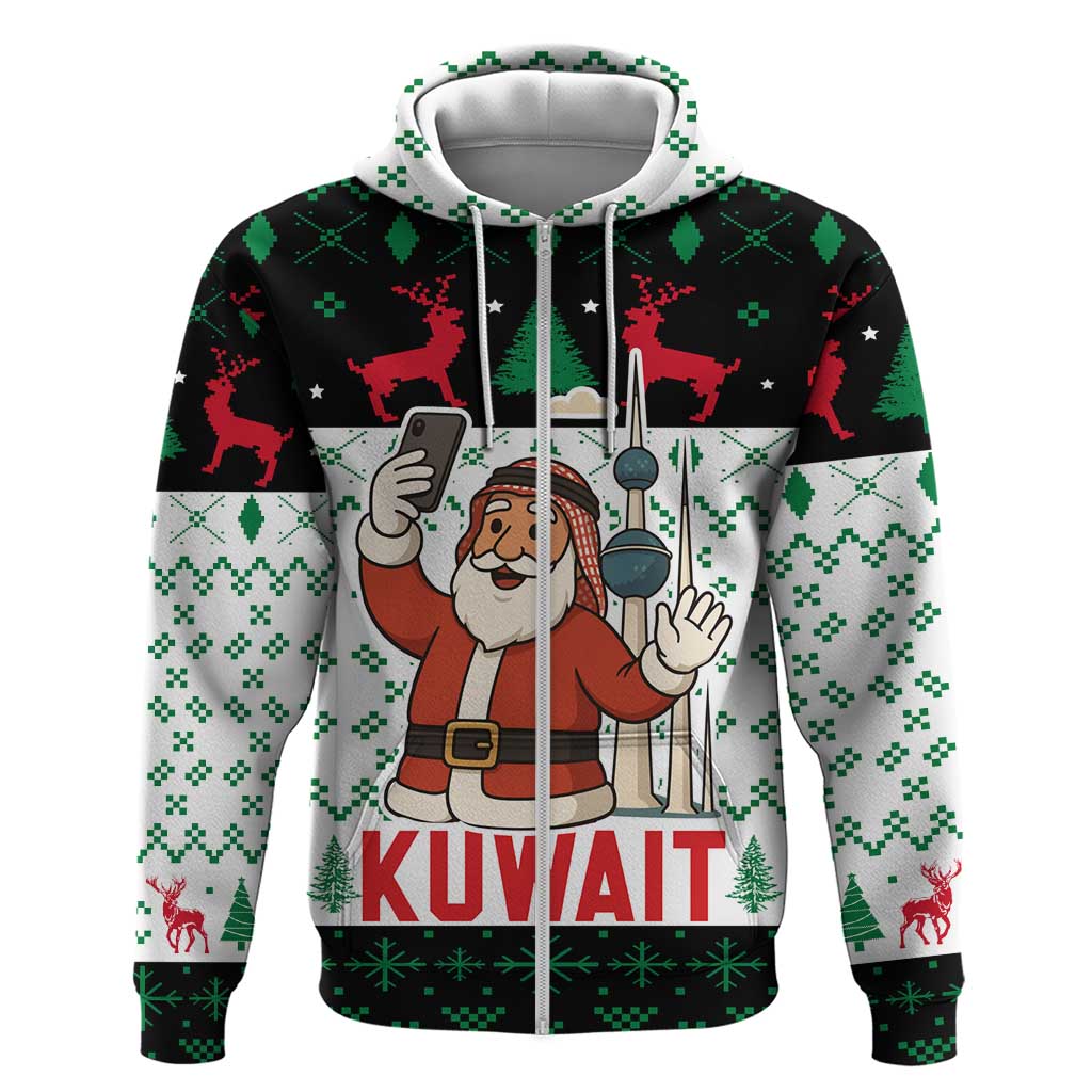 Kuwait Christmas Zip Hoodie with Santa Taking Selfie Kuwait Towers Reindeer and Snowflake - Wonder Print Shop