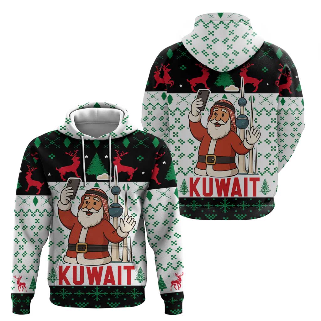 Kuwait Christmas Zip Hoodie with Santa Taking Selfie Kuwait Towers Reindeer and Snowflake - Wonder Print Shop