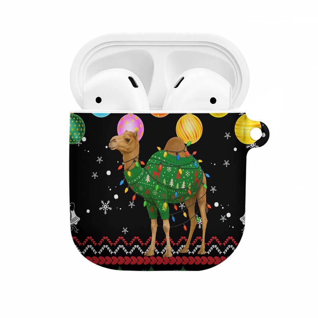 Kuwait Christmas AirPods Case with Camel in Festive Ornaments Snowflakes and Green Red - Wonder Print Shop