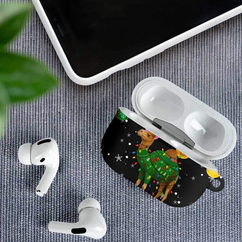 Kuwait Christmas AirPods Case with Camel in Festive Ornaments Snowflakes and Green Red - Wonder Print Shop