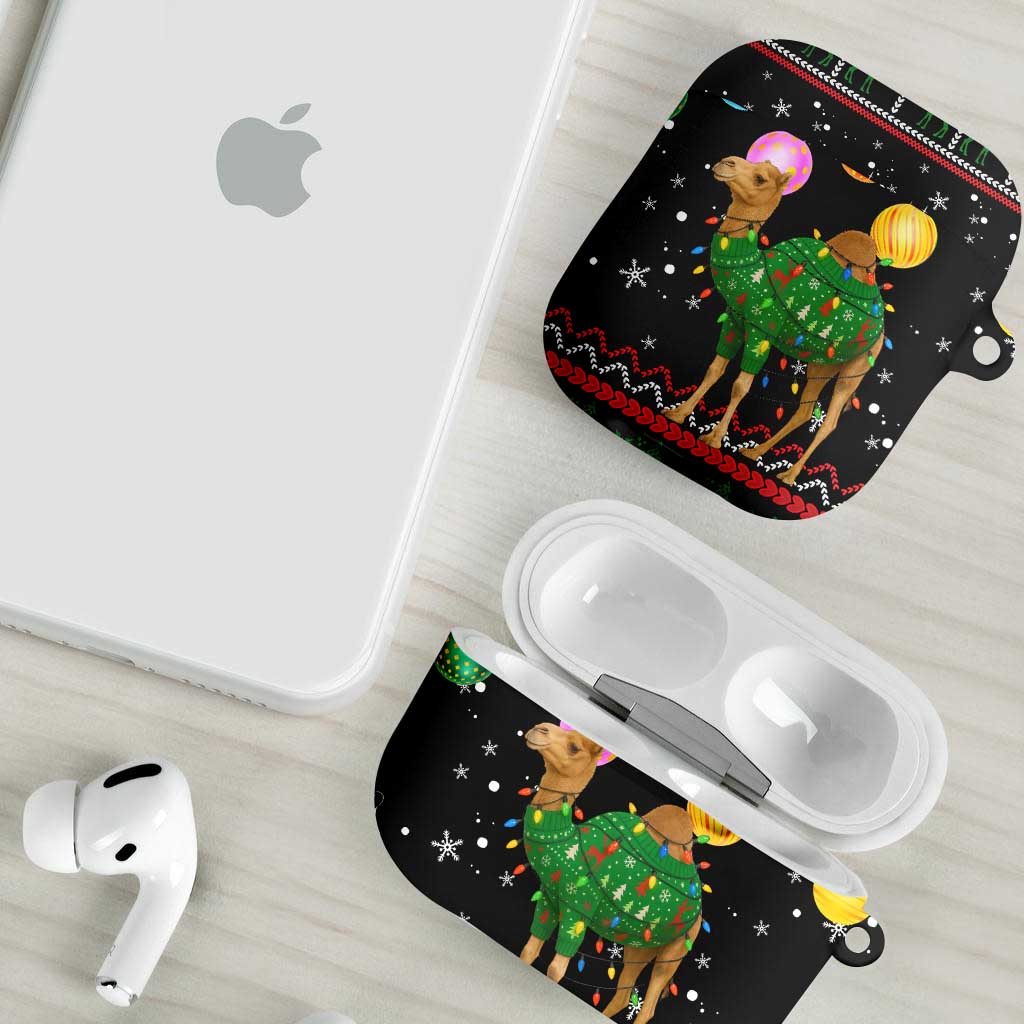 Kuwait Christmas AirPods Case with Camel in Festive Ornaments Snowflakes and Green Red - Wonder Print Shop