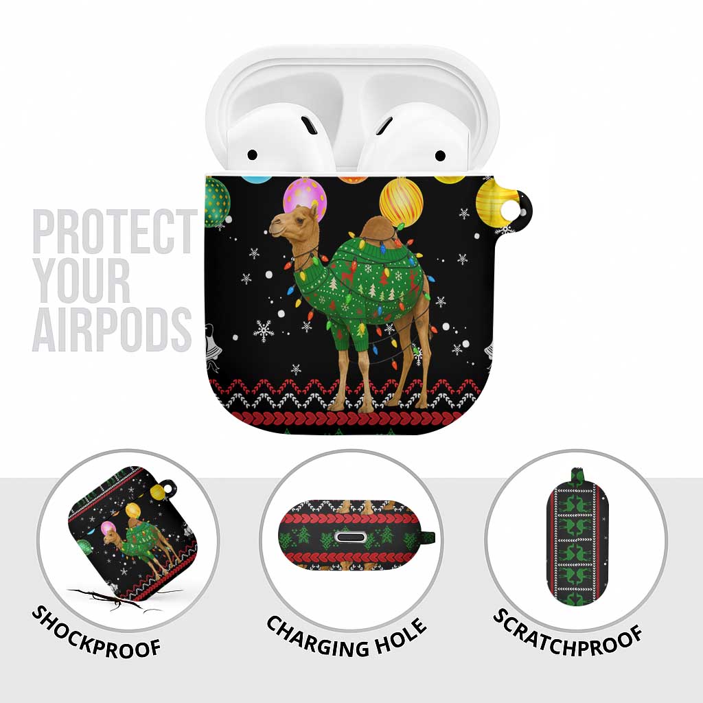 Kuwait Christmas AirPods Case with Camel in Festive Ornaments Snowflakes and Green Red - Wonder Print Shop