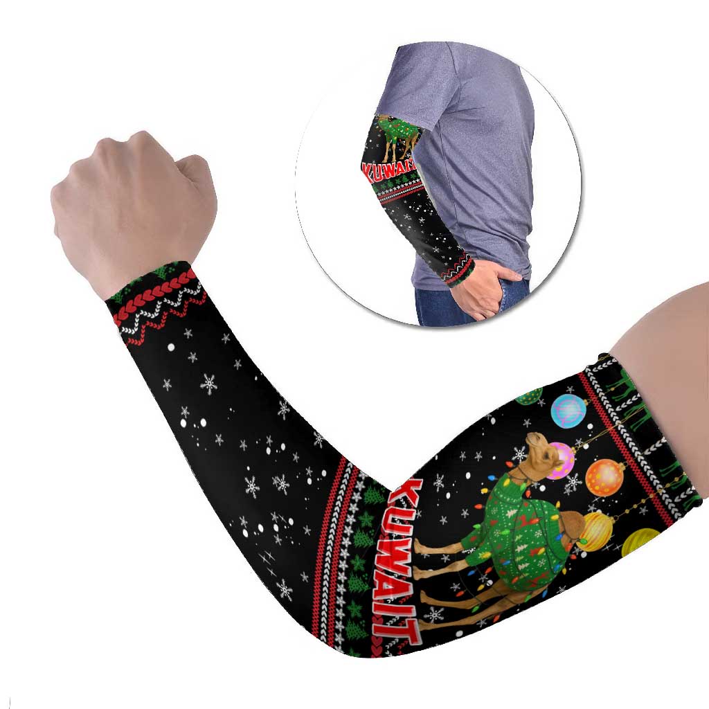 Kuwait Christmas Arm Sleeves with Camel in Festive Ornaments Snowflakes and Green Red - Wonder Print Shop