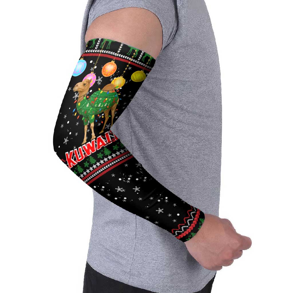 Kuwait Christmas Arm Sleeves with Camel in Festive Ornaments Snowflakes and Green Red - Wonder Print Shop