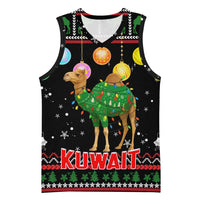 Kuwait Christmas Basketball Jersey with Camel in Festive Ornaments Snowflakes and Green Red - Wonder Print Shop