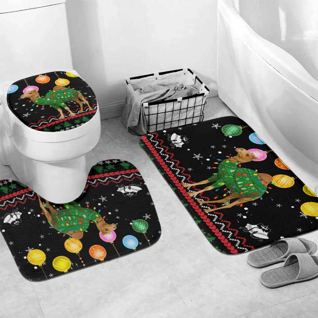 Kuwait Christmas Bathroom Set with Camel in Festive Ornaments Snowflakes and Green Red - Wonder Print Shop