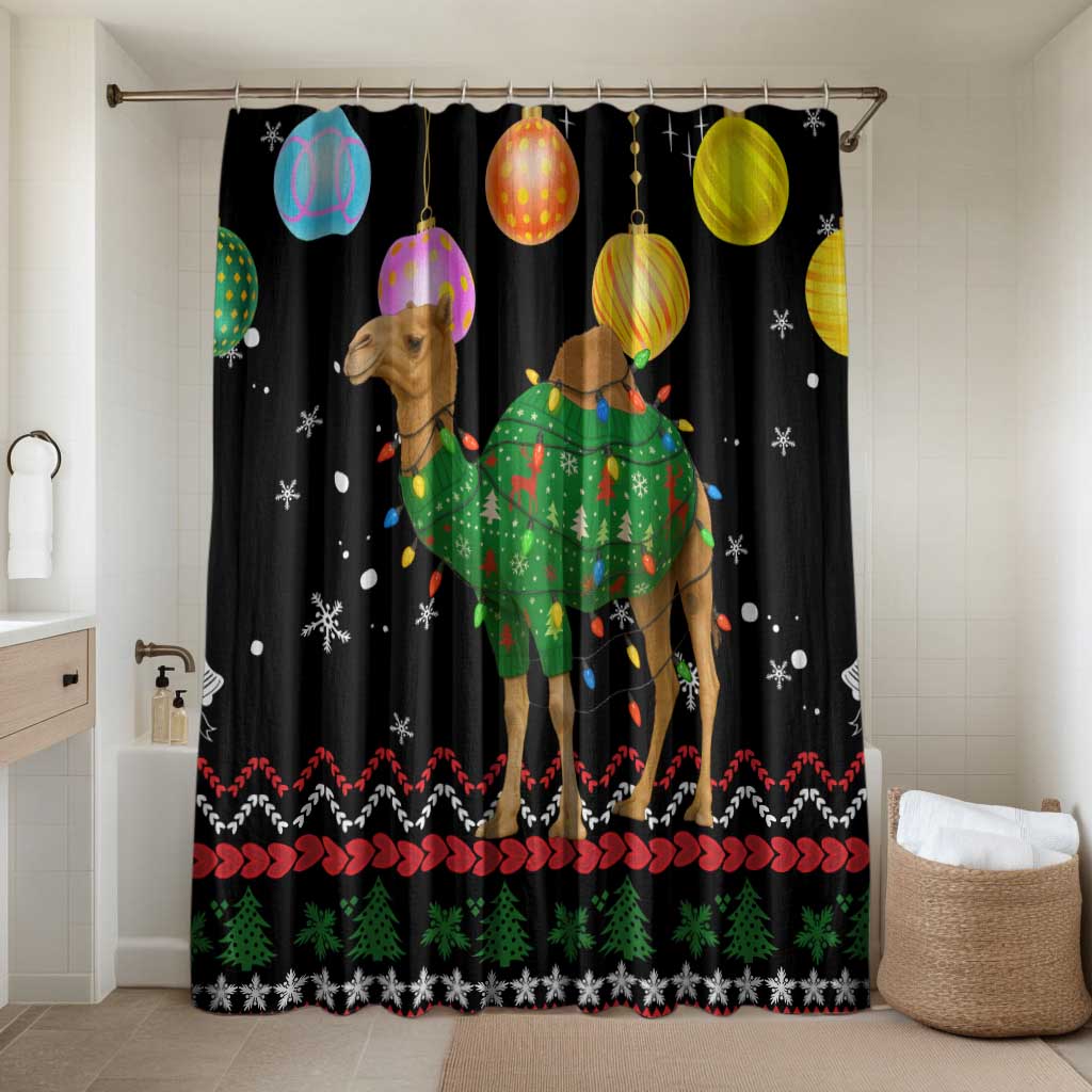 Kuwait Christmas Bathroom Set with Camel in Festive Ornaments Snowflakes and Green Red - Wonder Print Shop