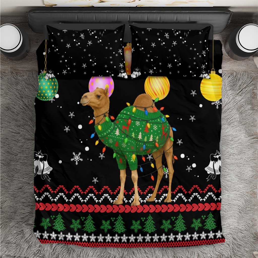 Kuwait Christmas Bedding Set with Camel in Festive Ornaments Snowflakes and Green Red - Wonder Print Shop
