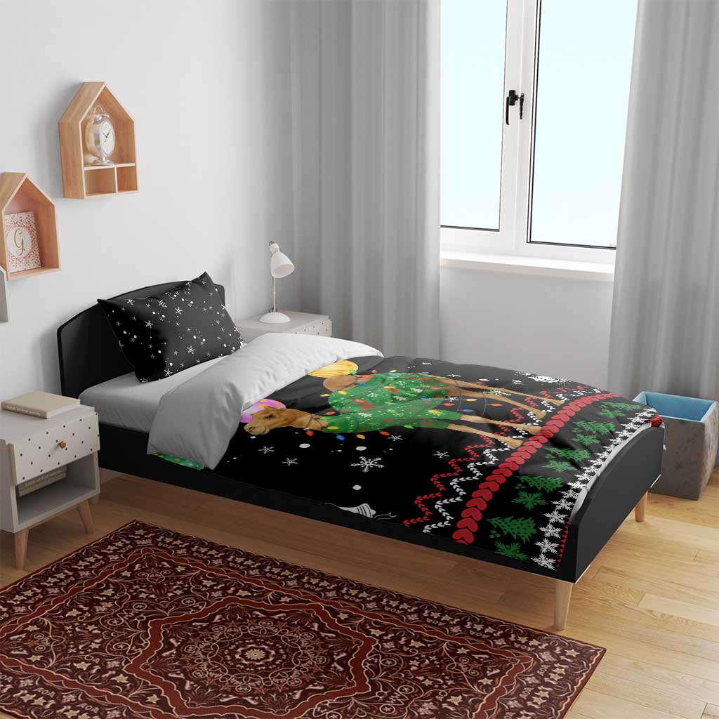 Kuwait Christmas Bedding Set with Camel in Festive Ornaments Snowflakes and Green Red - Wonder Print Shop