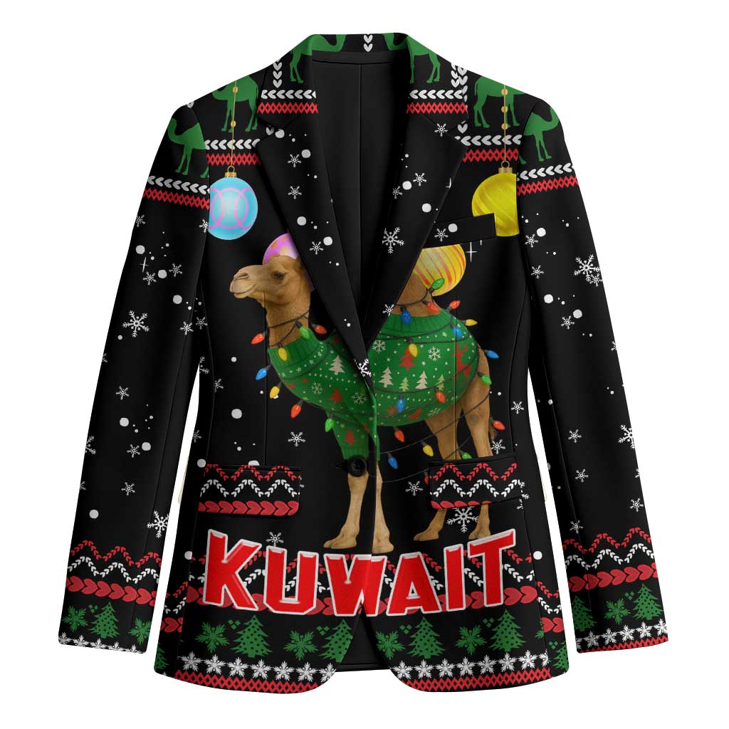 Kuwait Christmas Blazer with Camel in Festive Ornaments Snowflakes and Green Red - Wonder Print Shop