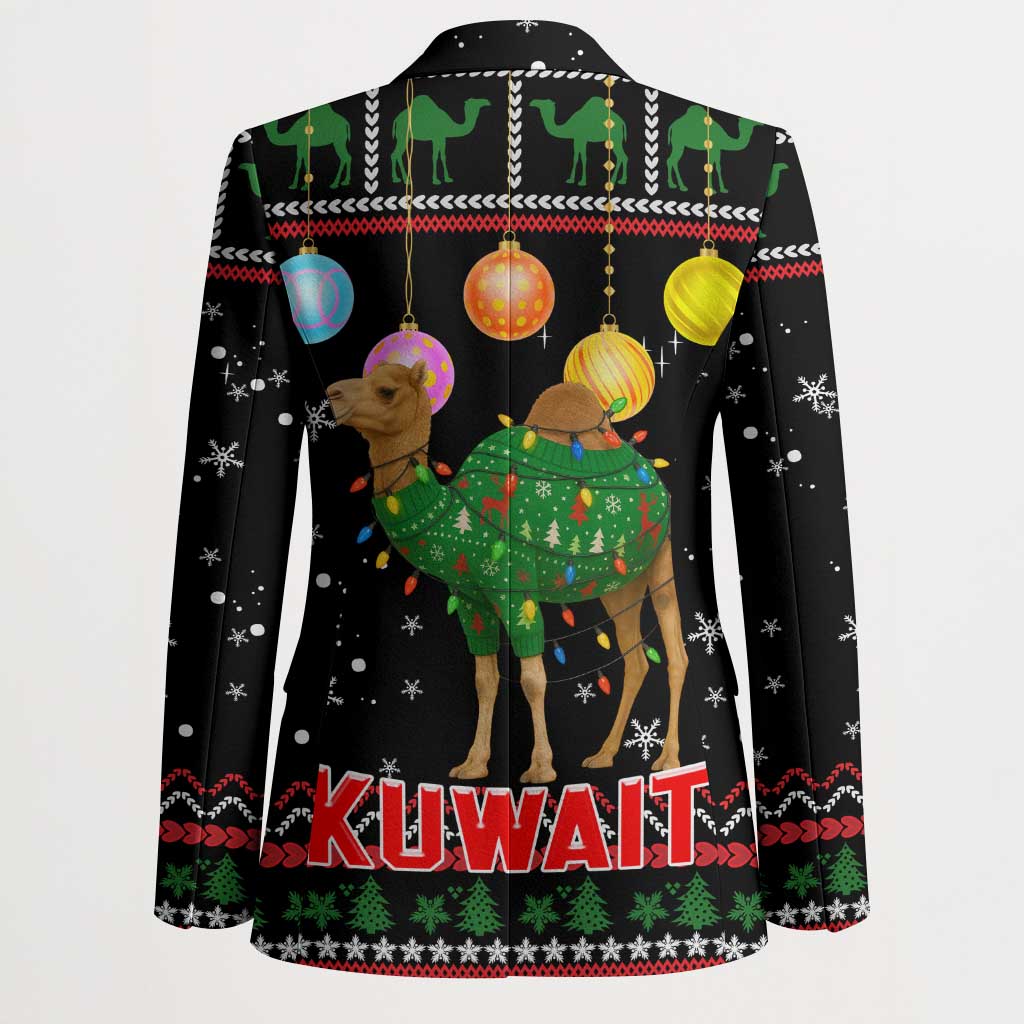 Kuwait Christmas Blazer with Camel in Festive Ornaments Snowflakes and Green Red - Wonder Print Shop