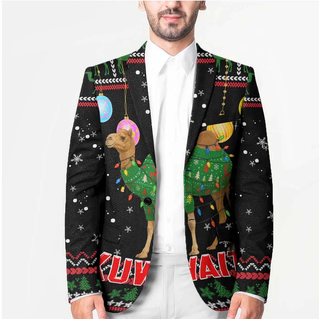 Kuwait Christmas Blazer with Camel in Festive Ornaments Snowflakes and Green Red - Wonder Print Shop