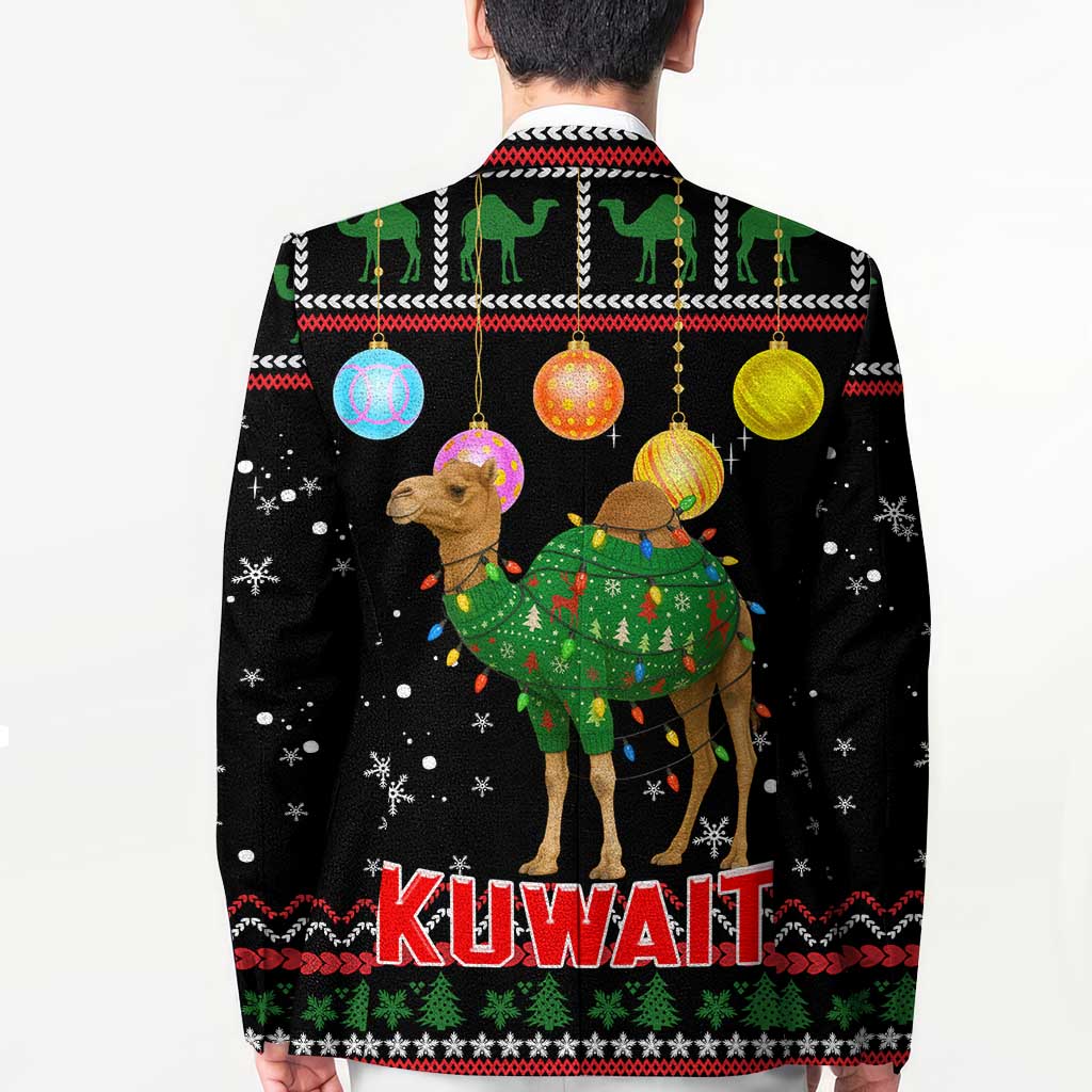 Kuwait Christmas Blazer with Camel in Festive Ornaments Snowflakes and Green Red - Wonder Print Shop
