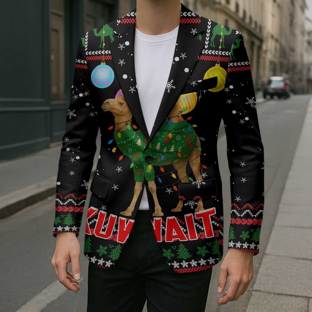 Kuwait Christmas Blazer with Camel in Festive Ornaments Snowflakes and Green Red - Wonder Print Shop