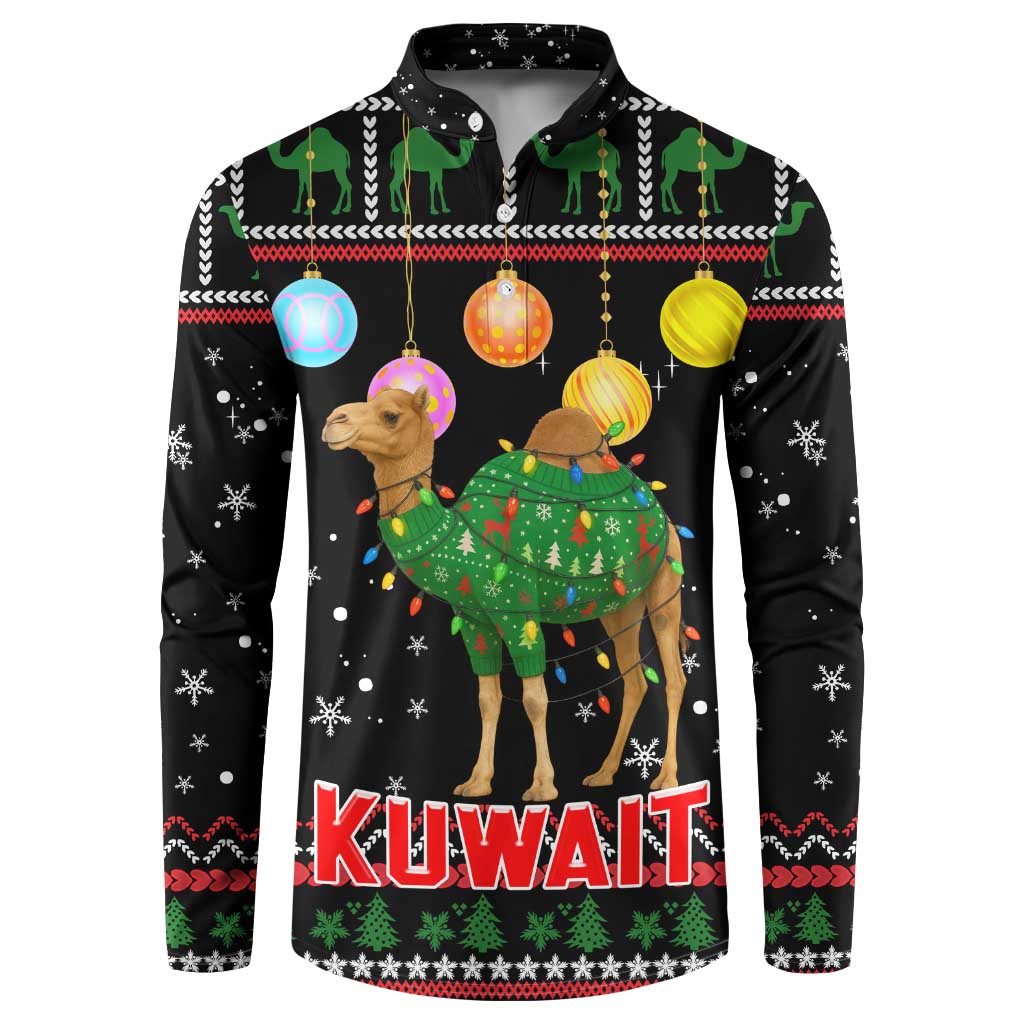 Kuwait Christmas Button Sweatshirt with Camel in Festive Ornaments Snowflakes and Green Red - Wonder Print Shop