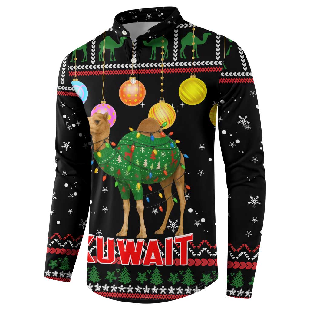 Kuwait Christmas Button Sweatshirt with Camel in Festive Ornaments Snowflakes and Green Red - Wonder Print Shop
