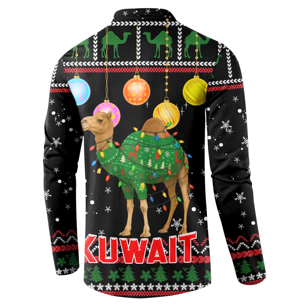 Kuwait Christmas Button Sweatshirt with Camel in Festive Ornaments Snowflakes and Green Red - Wonder Print Shop