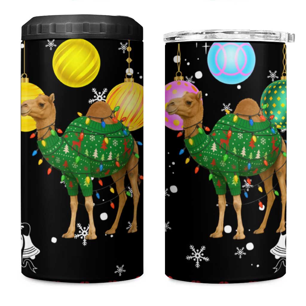 Kuwait Christmas 4 in 1 Can Cooler Tumbler with Camel in Festive Ornaments Snowflakes and Green Red - Wonder Print Shop