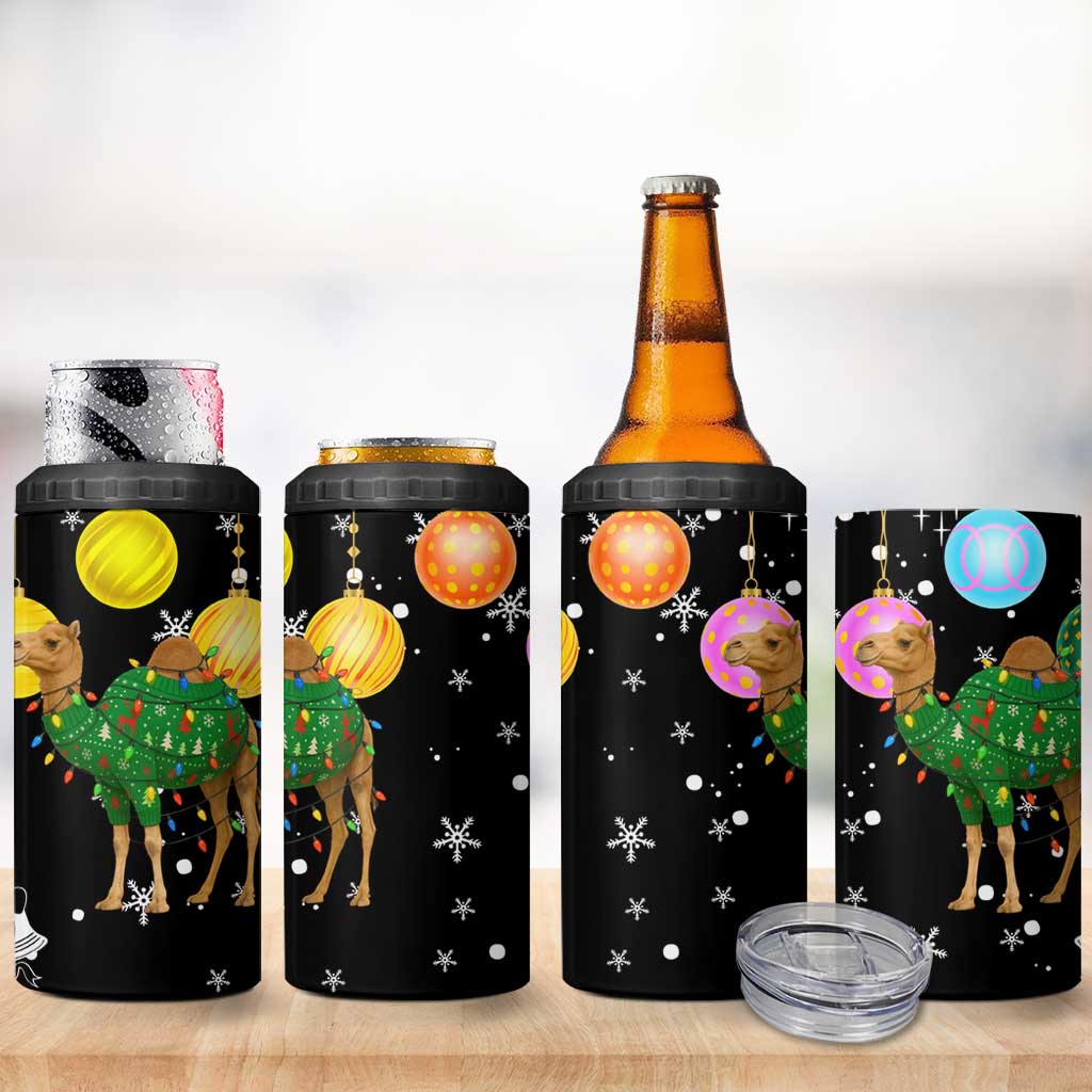 Kuwait Christmas 4 in 1 Can Cooler Tumbler with Camel in Festive Ornaments Snowflakes and Green Red - Wonder Print Shop