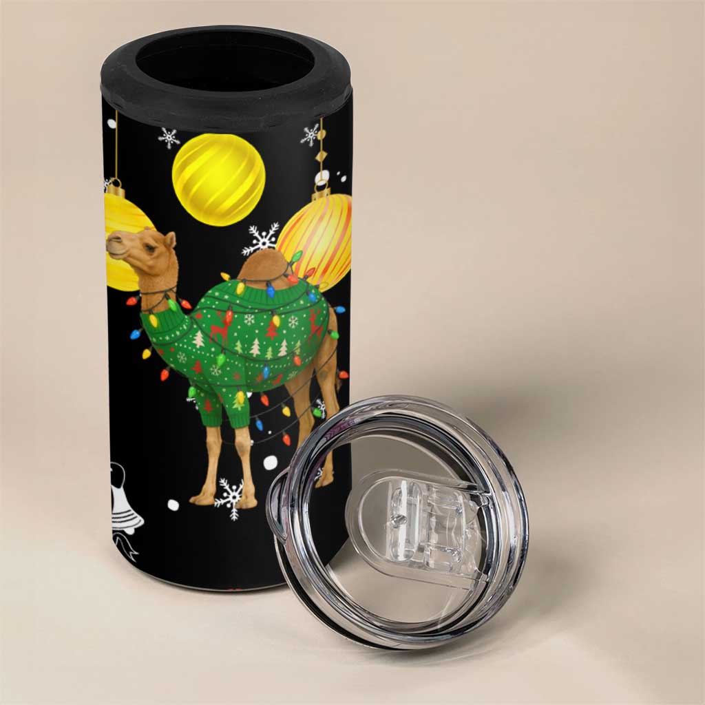 Kuwait Christmas 4 in 1 Can Cooler Tumbler with Camel in Festive Ornaments Snowflakes and Green Red - Wonder Print Shop