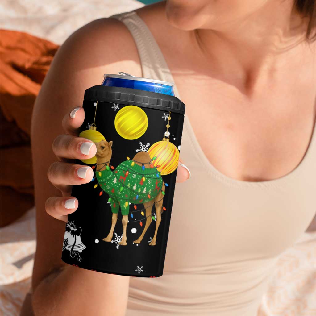 Kuwait Christmas 4 in 1 Can Cooler Tumbler with Camel in Festive Ornaments Snowflakes and Green Red - Wonder Print Shop